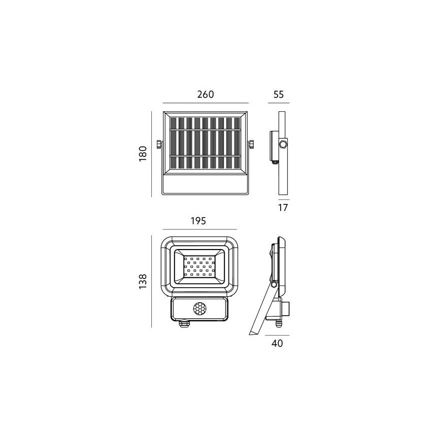 Holofote solar exterior LED com sensor LED/20W/3,7V 6500K IP65