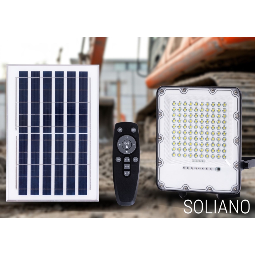 Holofote solar LED com regulação para exterior LED/100W/3,2V 4500K IP65 preto + comando
