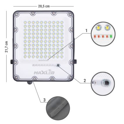 Holofote solar LED com regulação para exterior LED/100W/3,2V 4500K IP65 preto + comando
