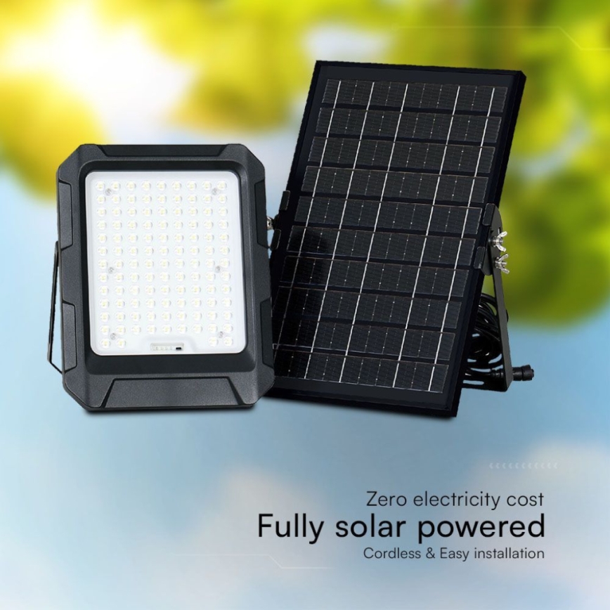 Holofote LED solar LED/10W/3,7V IP65 4000K preto + comando