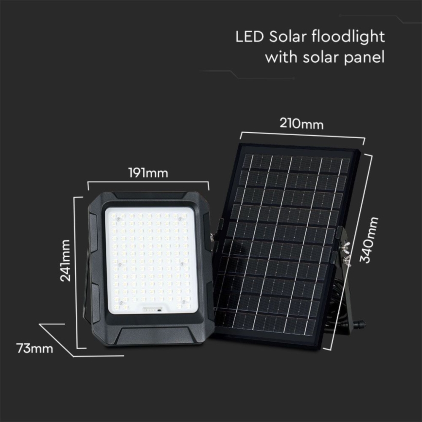 Holofote LED solar LED/10W/3,7V IP65 4000K preto + comando