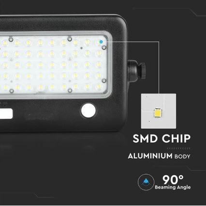 Holofote solar LED com regulação e sensor LED/10W/3,7V 4000K IP65 + porta USB