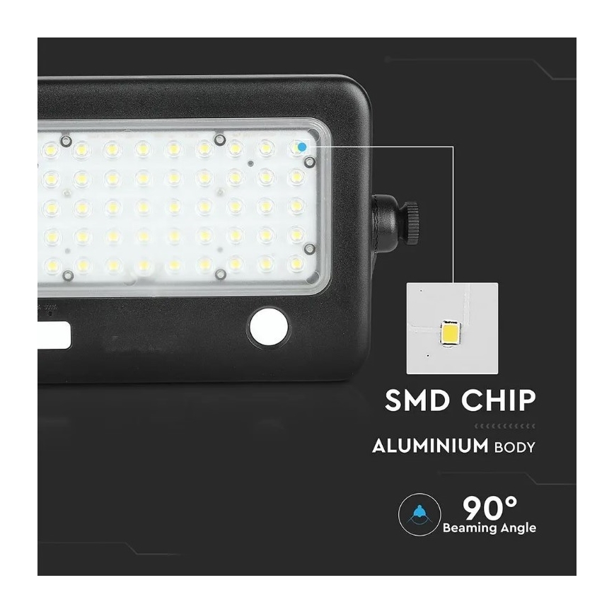 Holofote solar LED com regulação e sensor LED/10W/3,7V 4000K IP65 + porta USB
