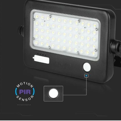 Holofote solar LED com regulação e sensor LED/10W/3,7V 4000K IP65 + porta USB