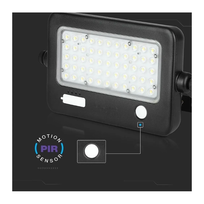 Holofote solar LED com regulação e sensor LED/10W/3,7V 4000K IP65 + porta USB