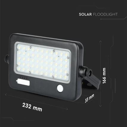 Holofote solar LED com regulação e sensor LED/10W/3,7V 4000K IP65 + porta USB