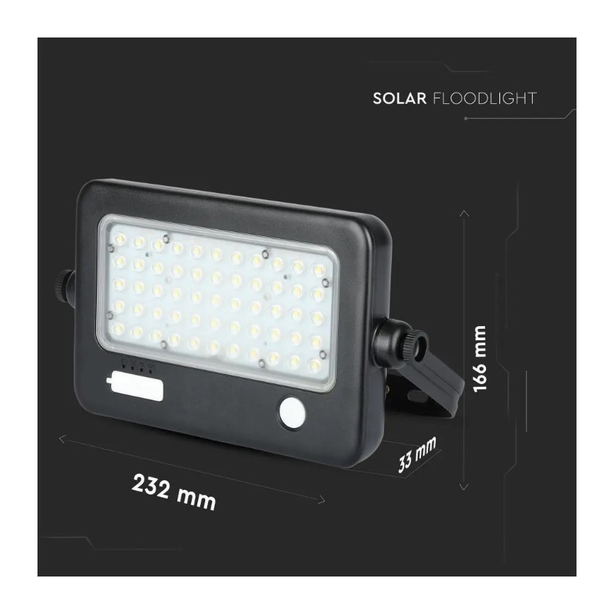 Holofote solar LED com regulação e sensor LED/10W/3,7V 4000K IP65 + porta USB