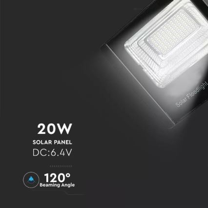 Holofote solar LED com regulação LED/20W/6,4V 4000K IP65 + controlo remoto