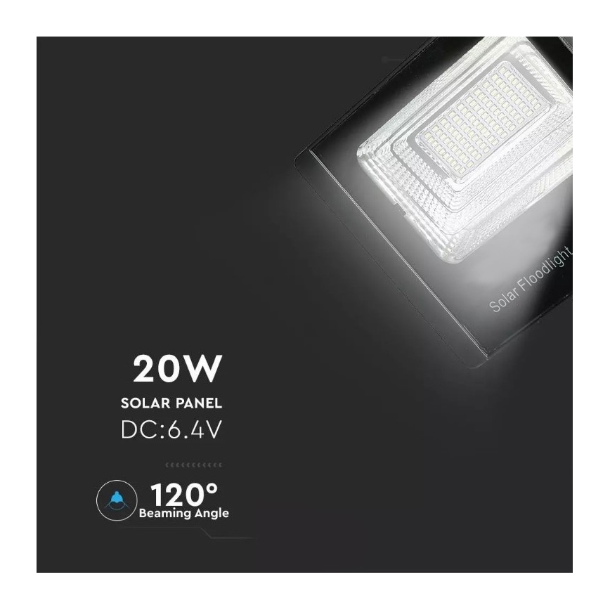 Holofote solar LED com regulação LED/20W/6,4V 4000K IP65 + controlo remoto