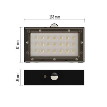 Holofote solar LED com sensor de movimento LED/3,7V 1200mAh 4000K IP65 preto