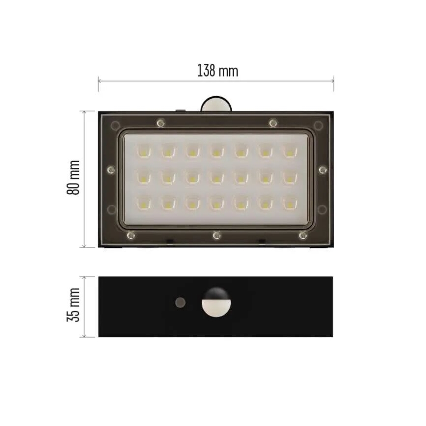Holofote solar LED com sensor de movimento LED/3,7V 1200mAh 4000K IP65 preto