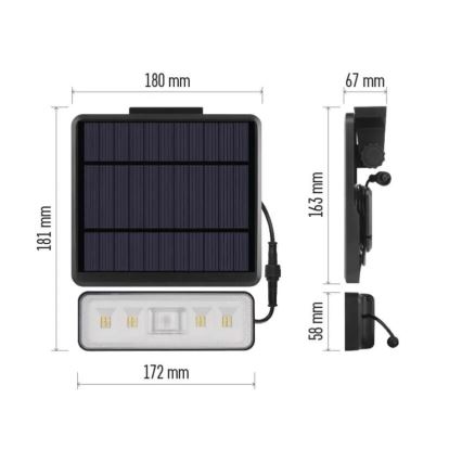 Holofote solar LED com sensor de movimento LED/3,7V 2500mAh 4000K IP54