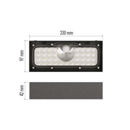 Holofote solar LED com sensor de movimento LED/3,7V 3000mAh 4000K IP65 preto