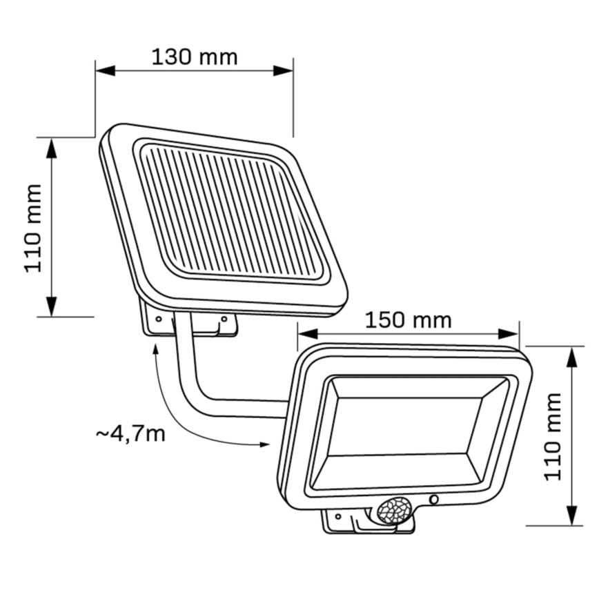 Holofote solar LED com sensor DUO LED/1W/3,7V 1200 mAh IP44