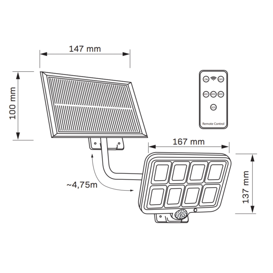 Holofote solar LED com sensor INTEGRA LED/3W/3,7V 1200 mAh IP44 + comando