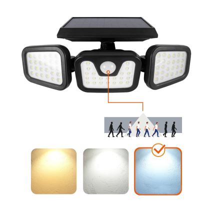 Holofote solar LED com sensor LED/1,5W/3,7V 6000K IP44 2400 mAh
