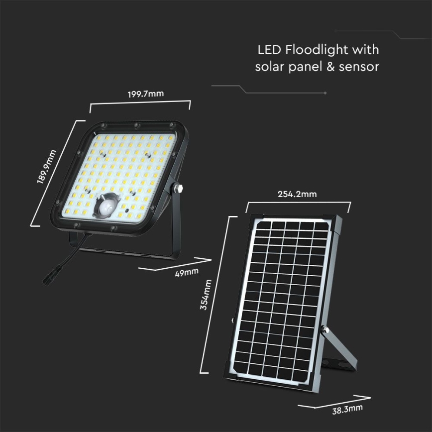Holofote solar LED com sensor LED/30W/6,4V 4000K + comando