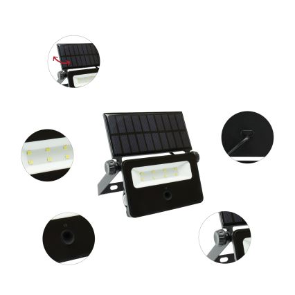 Holofote solar LED com sensor NOCTIS LED/2W/1800 mAh 3,7V 6000K IP65