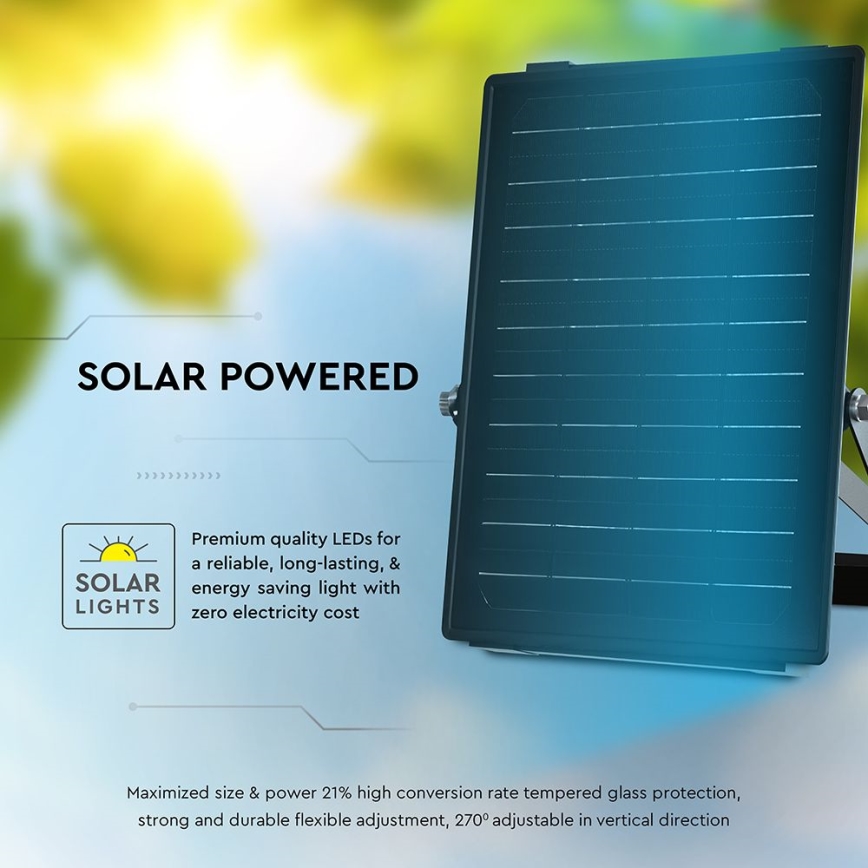 Holofote solar LED regulável com sensor LED/10W/3,7V 4000/6000K IP65 + comando