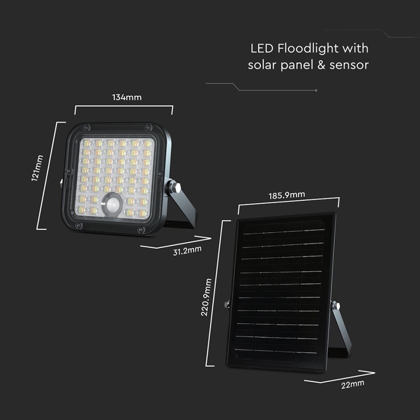 Holofote solar LED regulável com sensor LED/10W/3,7V 4000/6000K IP65 + comando