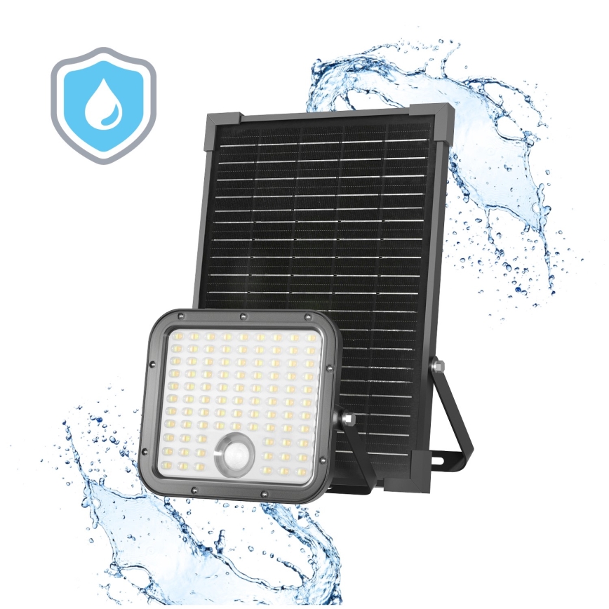 Holofote solar para exterior com sensor LED/30W/6,4V IP65 3000/4000K + comando