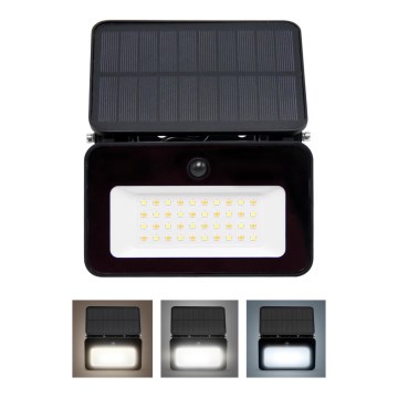 Holofote solar regulável com sensor de movimento e anoitecer LED/6W/2200 mAh 3000/4000/6500K IP65