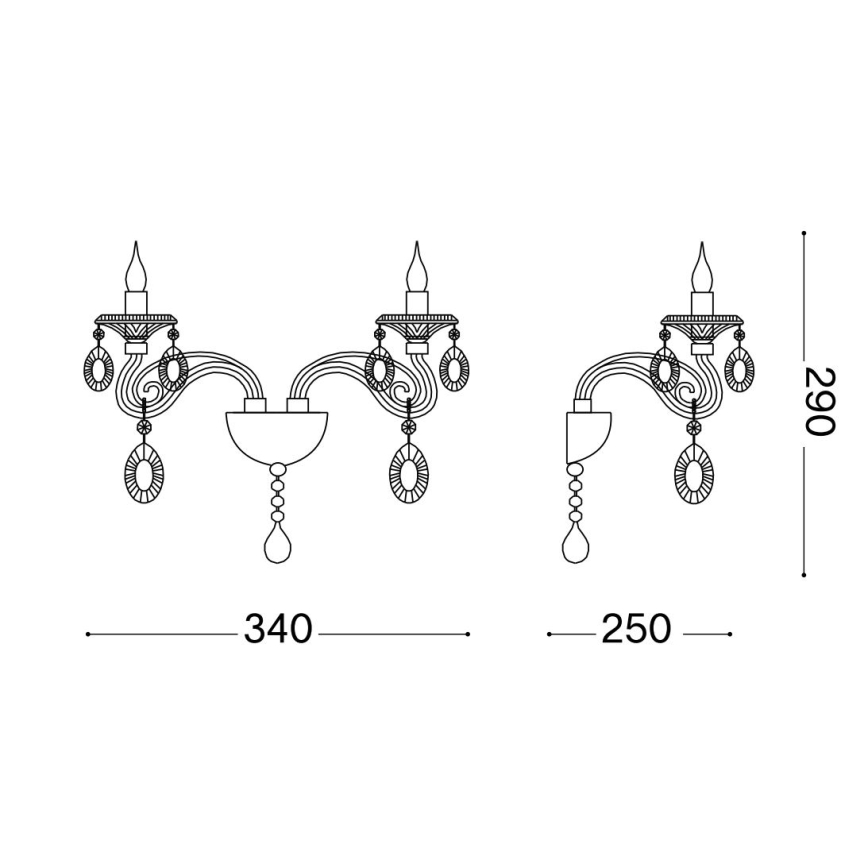 Ideal Lux - Candeeiro de parede em cristal NEGRESCO 2xE14/28W/230V dourado