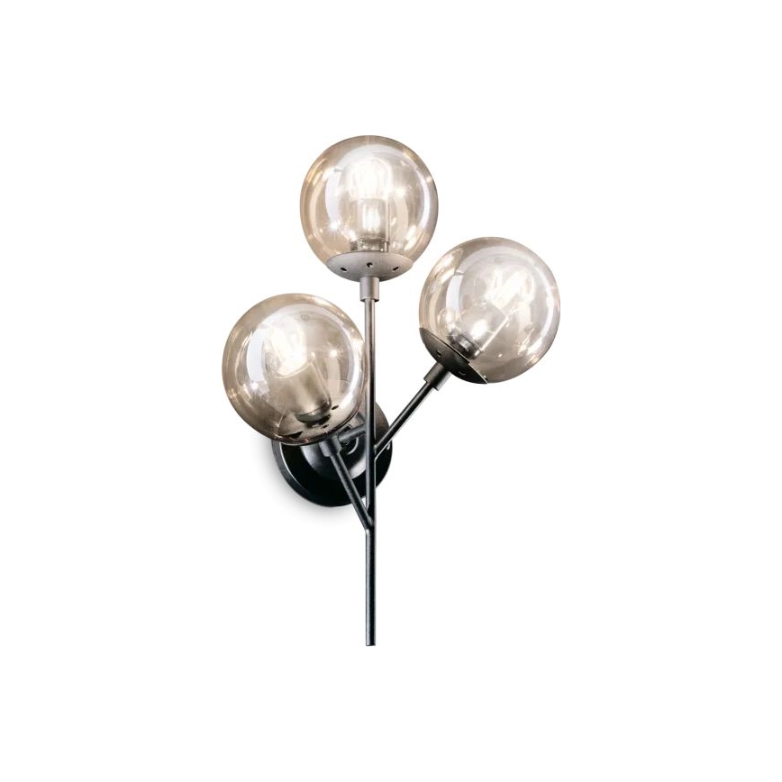 Ideal Lux - Candeeiro de parede KEPLER 3xE27/42W/230V preto/fumado