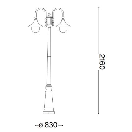 Ideal Lux - Candeeiro exterior CIMA 2xE27/52W/230V 216 cm IP43 pátina