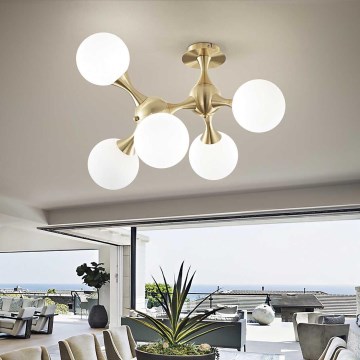 Ideal Lux - Candeeiro integrado NODI 5xE14/28W/230V latão