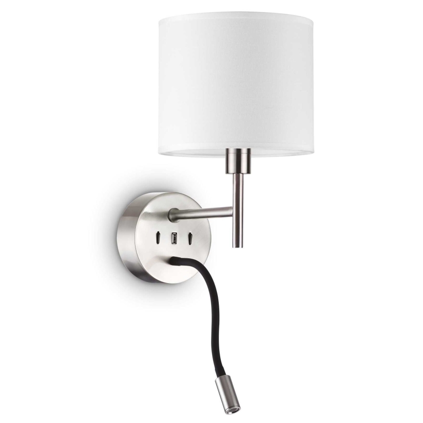 Ideal Lux - Candeeiro LED flexível com suporte SET UP 1xE27/42W+LED/3W/230V USB cromado
