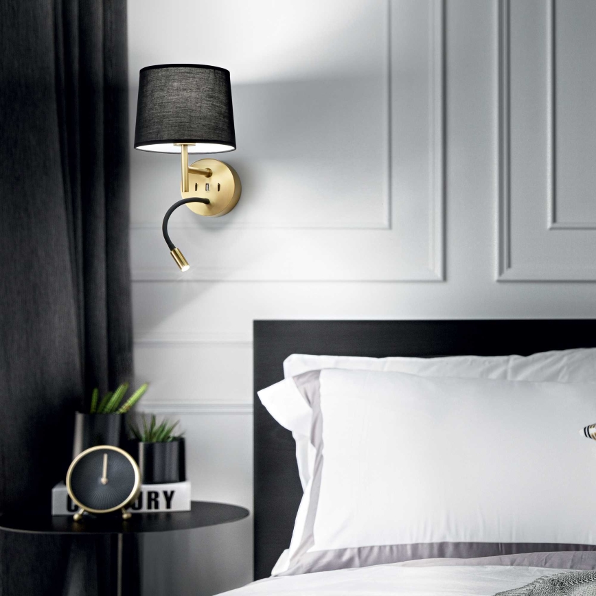 Ideal Lux - Candeeiro LED Flexível com um suporte CONJUNTO UP 1xE27/42W+LED/3W/230V USB dourado