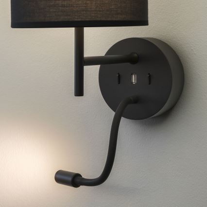Ideal Lux - Candeeiro LED Flexível com um suporte CONJUNTO UP 1xE27/42W+LED/3W/230V USB preto