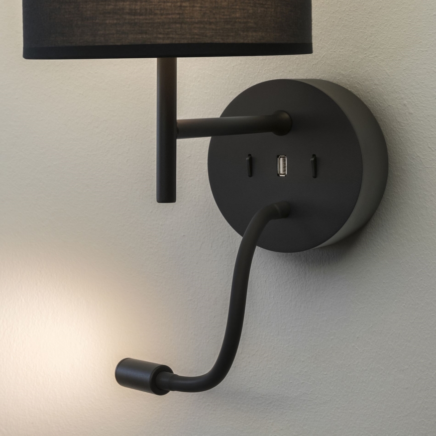 Ideal Lux - Candeeiro LED Flexível com um suporte CONJUNTO UP 1xE27/42W+LED/3W/230V USB preto