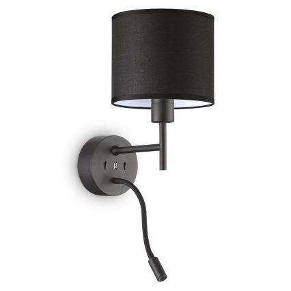 Ideal Lux - Candeeiro LED Flexível com um suporte CONJUNTO UP 1xE27/42W+LED/3W/230V USB preto