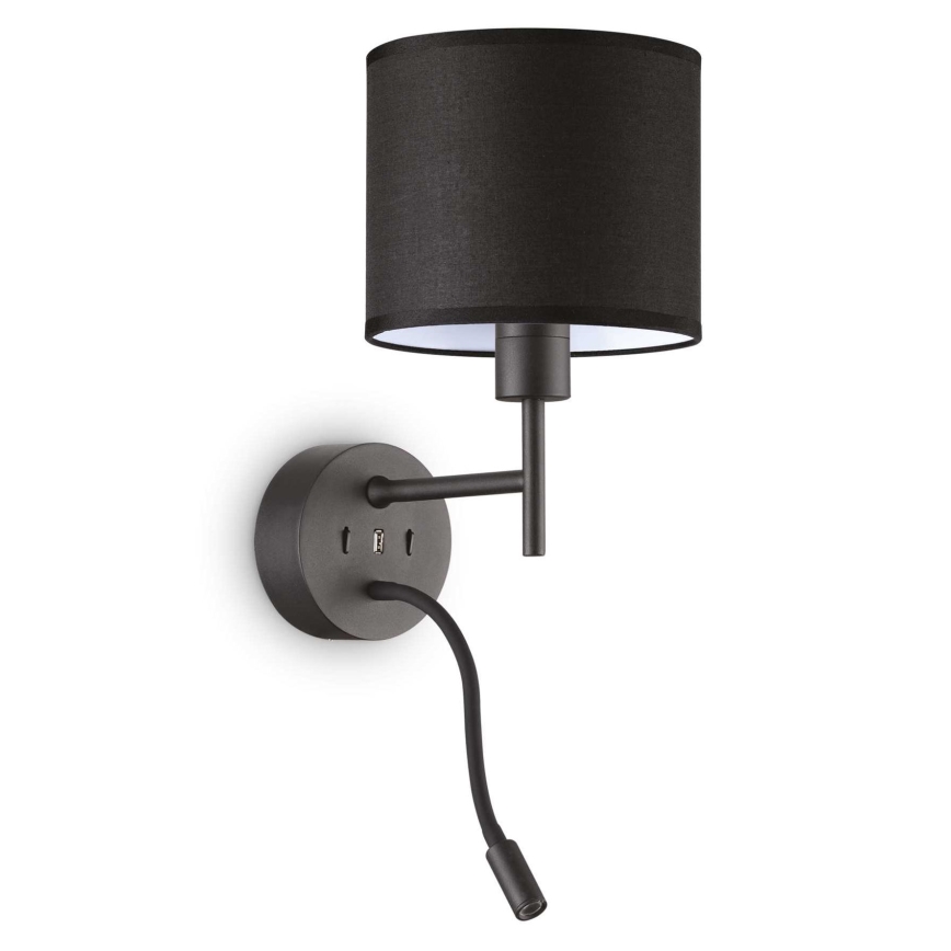 Ideal Lux - Candeeiro LED Flexível com um suporte CONJUNTO UP 1xE27/42W+LED/3W/230V USB preto