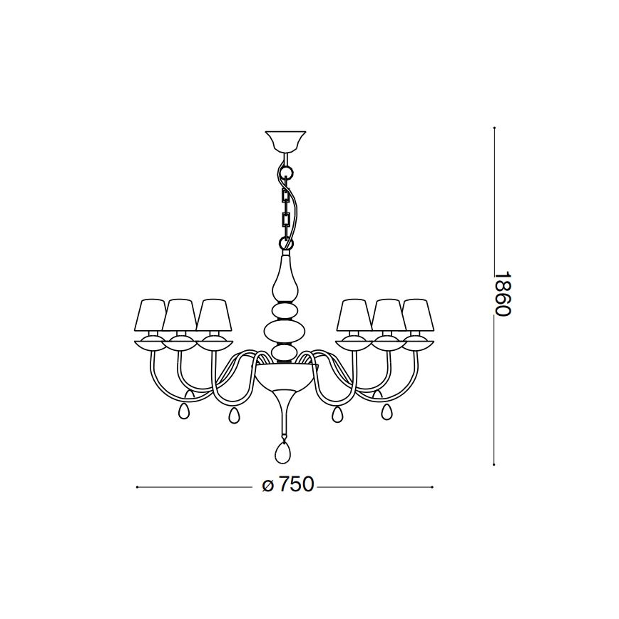 Ideal Lux - Candeeiro suspenso BLANCHE 6xE14/4W/230V diâmetro 75 cm preto