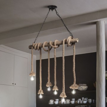 Ideal Lux - Candeeiro suspenso CANAPA 6xE27/15W/230V castanho