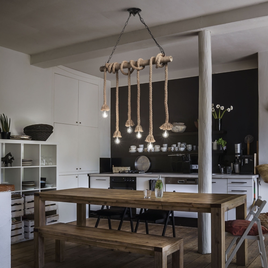 Ideal Lux - Candeeiro suspenso CANAPA 6xE27/15W/230V castanho