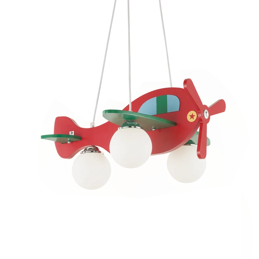 Ideal Lux - Candeeiro suspenso de criança AVION 3xE27/28W/230V vermelho