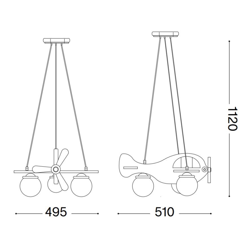Ideal Lux - Candeeiro suspenso de criança AVION 3xE27/28W/230V vermelho