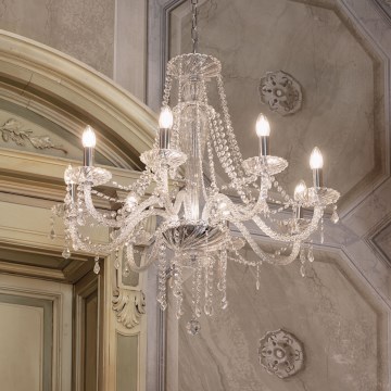 Ideal Lux - Candeeiro suspenso de cristal AMADEUS 8xE14/40W/230V diâmetro 80 cm transparente