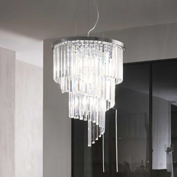 Ideal Lux - Candeeiro suspenso de cristal CARLTON 12xE14/40W/230V diâmetro 50 cm cromado brilhante