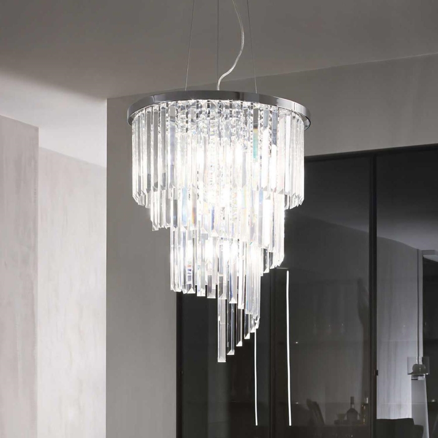 Ideal Lux - Candeeiro suspenso de cristal CARLTON 12xE14/40W/230V diâmetro 50 cm cromado brilhante