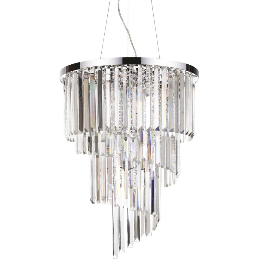 Ideal Lux - Candeeiro suspenso de cristal CARLTON 12xE14/40W/230V diâmetro 50 cm cromado brilhante
