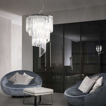 Ideal Lux - Candeeiro suspenso de cristal CARLTON 12xE14/40W/230V diâmetro 50 cm cromado brilhante