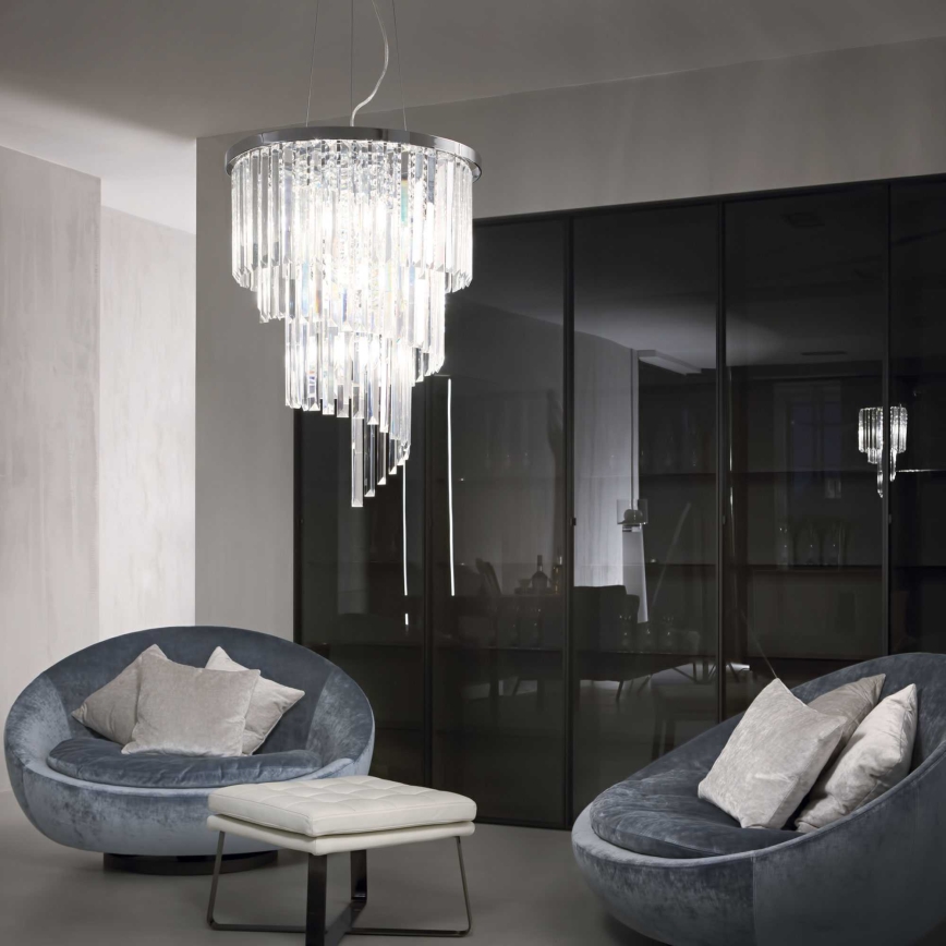 Ideal Lux - Candeeiro suspenso de cristal CARLTON 12xE14/40W/230V diâmetro 50 cm cromado brilhante