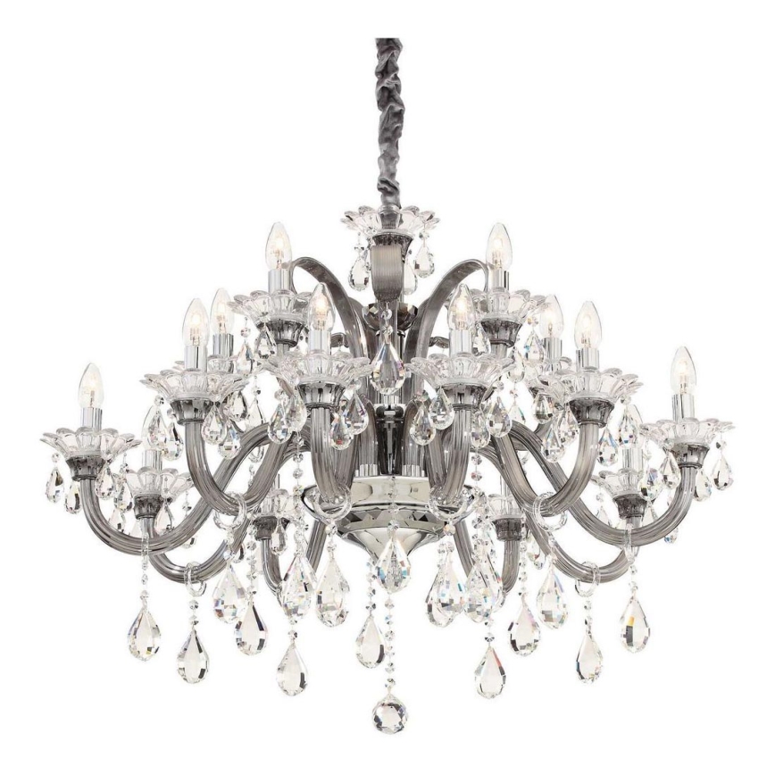 Ideal Lux - Candeeiro suspenso de cristal COLOSSAL 15xE14/40W/230V diâmetro 95 cm cinzento/cromado brilhante