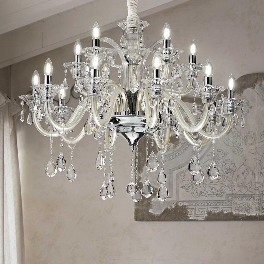 Ideal Lux - Candeeiro suspenso de cristal COLOSSAL 15xE14/40W/230V diâmetro 95 cm creme/cromado brilhante