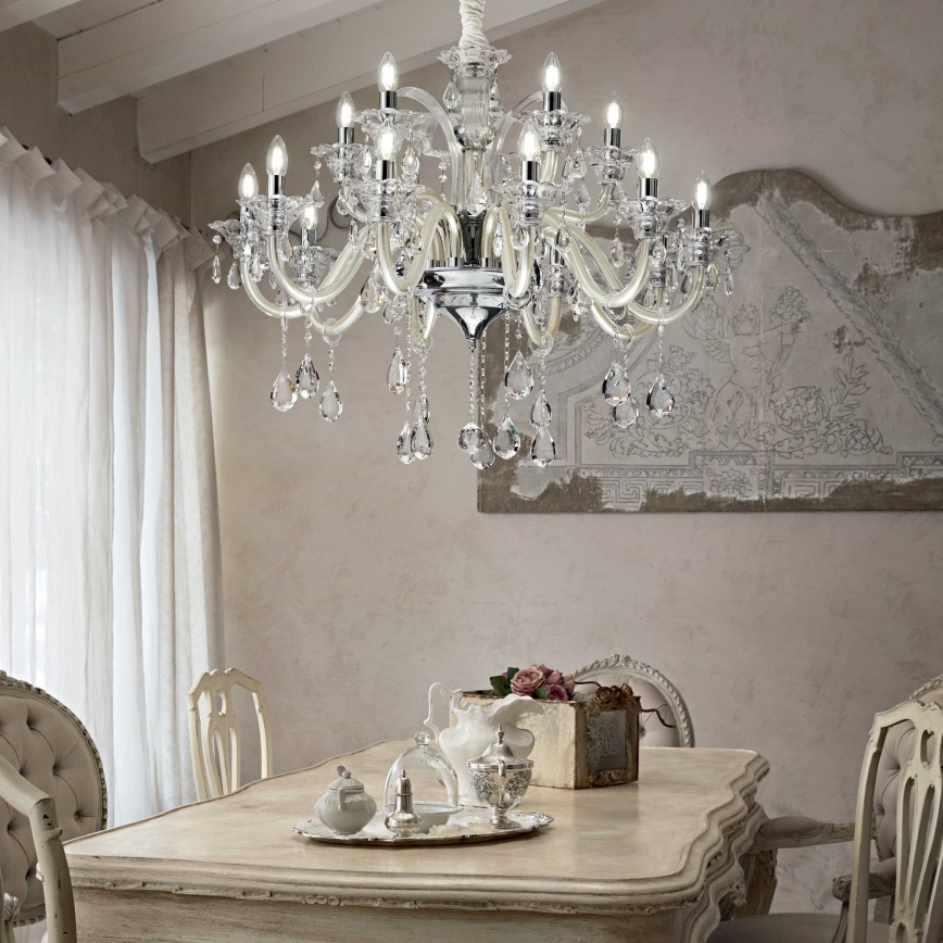 Ideal Lux - Candeeiro suspenso de cristal COLOSSAL 15xE14/40W/230V diâmetro 95 cm creme/cromado brilhante